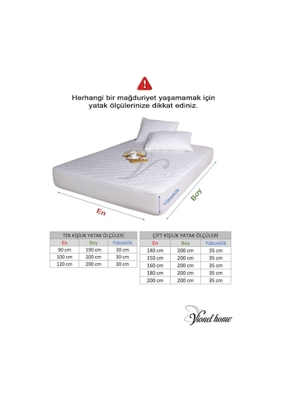 Vionel Home%100 Pamuklu Kapitone Sıvı Geçirmez Yatak Koruyucu Alez Fitted Full Kenar 180x200 Cm Diğer
