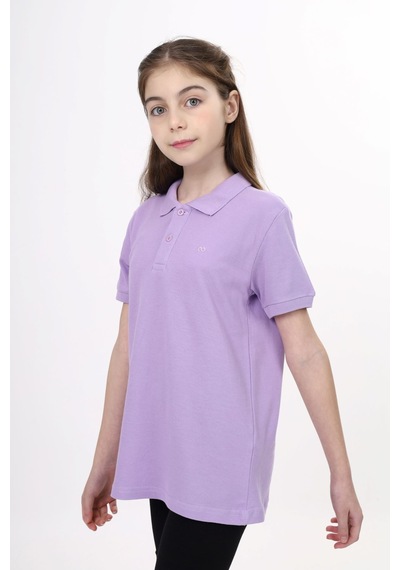 Toontoy Kids Toontoy Unisex Polo Yaka Düğmeli Uzun Kısa Tişört Lila