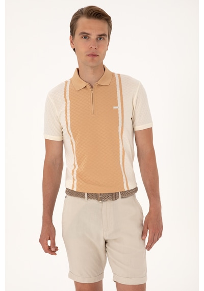 U.S. Polo Assn. Erkek Regular Fit Ekru Polo Yaka Fermuarlı Tişört 50300814-VR019