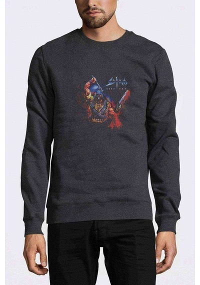 Sodom Code Red Baskılı Füme Antrasit Erkek Örme Sweatshirt