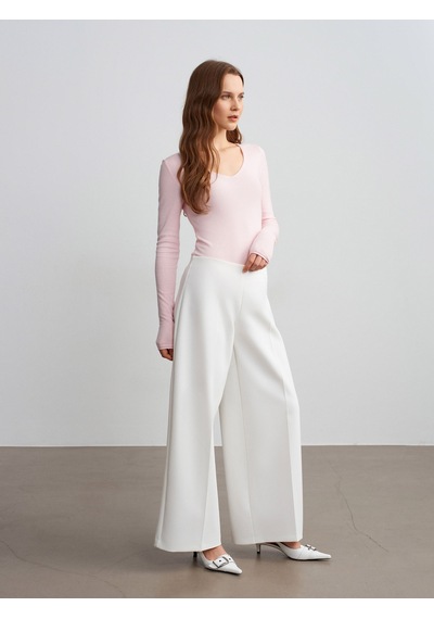 Dilvin 72654 Volanlı Geniş Paça Pantolon-beyaz Beyaz