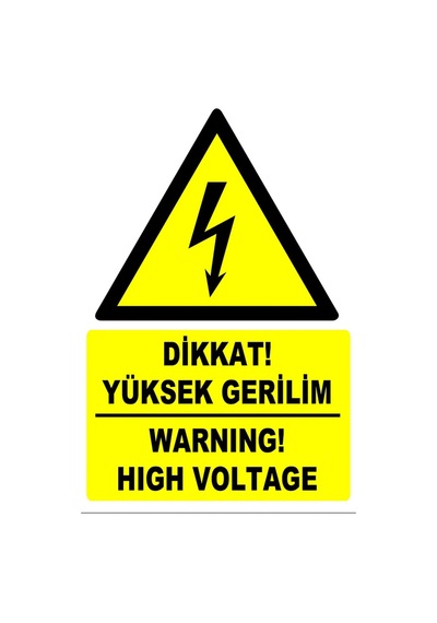 Dikkat Yüksek Gerilim Türkçe-ingilizce Uyarı Levhası 20x30 Cm Forex