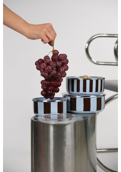 Emaylabxpeppythings Berry Emaye Üçlü Saklama Kabı Seti Ocaklarda Kullanılabilir Mavi - Kahverengi