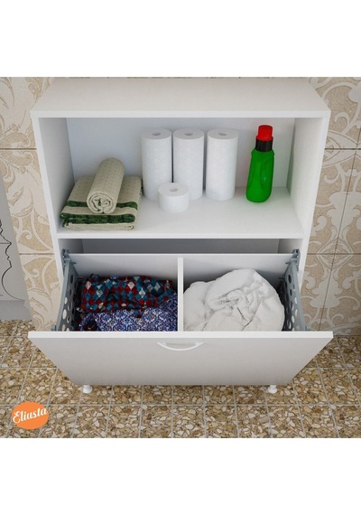 Iki Gözlü Sepetli Banyo Dolabı Beyaz
