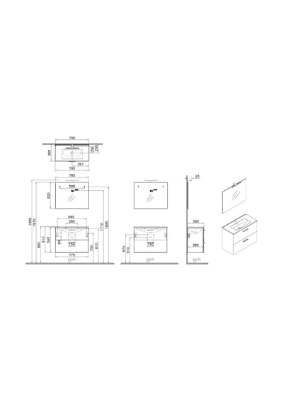 VitrA Mia 75101 Banyo Dolabı Seti, Çekmeceli, 80 Cm, Cordoba Cordoba