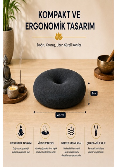 Ergonomik Meditasyon Minderi Yoga Ve Meditasyon İçin Doğru Oturuş, Uzun Süreli Konfor Siyah