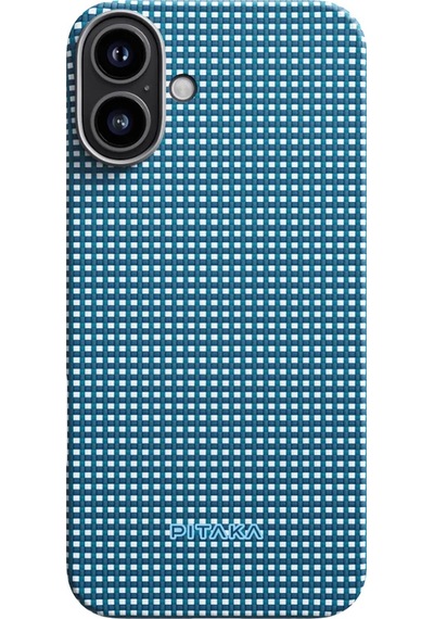 Apple Uyumlu iPhone   16 Kılıf   Magsafe Özellikli Aramid Fiber Pitaka Ultra-slim Classic Serisi Ocean Blue Mavi