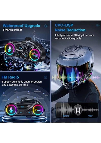 Y13 Motor Kask Kulaklık Rgb Modlu Radyolu Motosiklet Kulaklık 5.3 Bluetooth Intercom 99917313