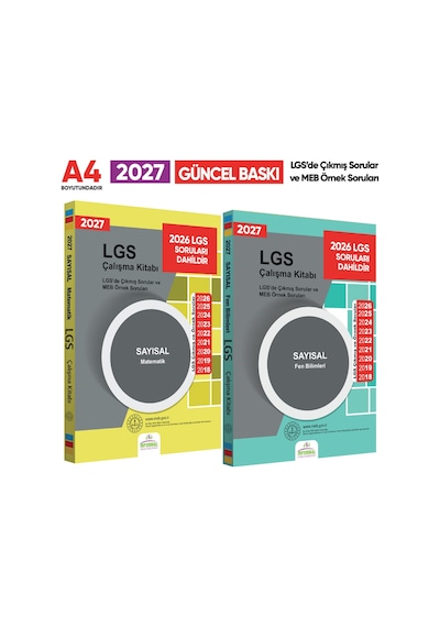 2027 LGS 8.Sınıf Çıkmış ve MEB Örnek Sorular Matematik-FEN SAYISAL Çalışma Kitabı 2li Kitap SET