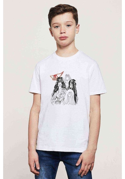 Tshirthane Aerosmith Hard Rock Rock And Roll Baskılı Unisex Çocuk Beyaz T-S (534782612)