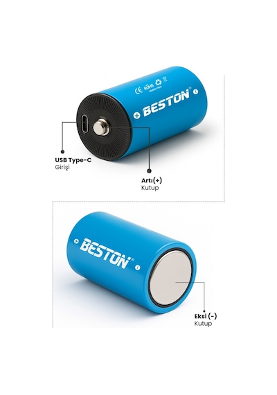 D Tipi Şarjlı Tombul Pil Usb-c Şarjlı 1.5v Lityum Büyük Pil Kalın Pil 6000mwh Radyo Pili Xl 1 Adet
