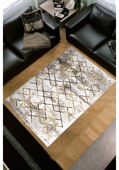 Dekoreko Kaymaz Taban Djt Salon Halısı Star Pamuk Modern M5026 Gold
