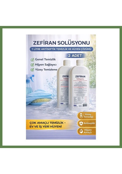 Bezos Zefiran Solüsyonu 1 Litre 2 Adet Set Antiseptik Hijyen Ve Çok Amaçlı Temizlik Solüsyonu Hb006