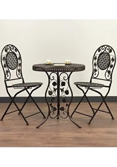 Panalı Ferforje Masa Sandalye Brown 2+1