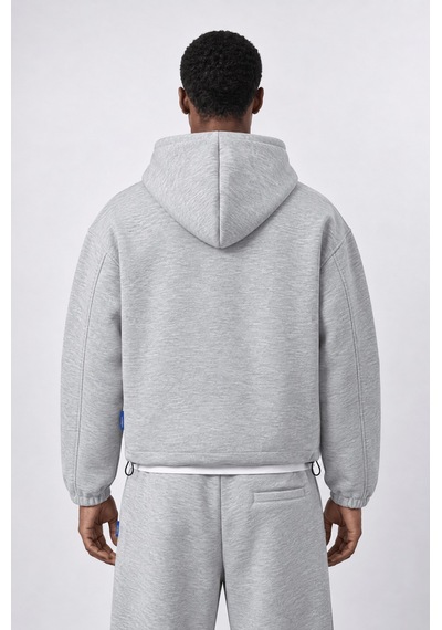 Respire Erkek Lastik Detaylı Panda Oversize Zip Gri Melanj