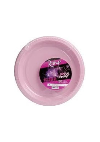 Roll-up & Rainbow Plastık Pembe Renklı Partı Tabak 25 Lı Yuvarlak