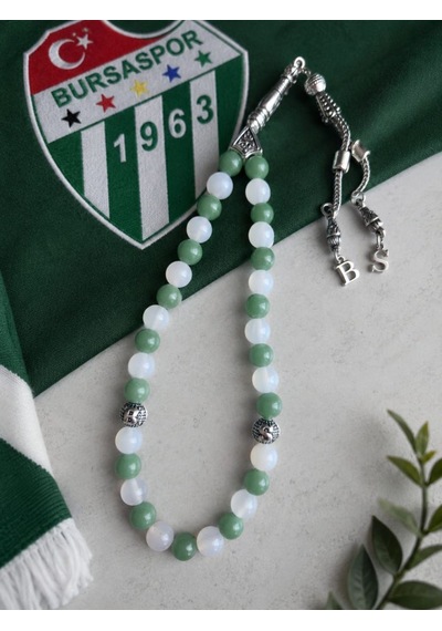 Bursaspor Renklerinde Yeşil Florit Ve Beyaz Akik Taraftar Tesbihi Beyaz - Yeşil