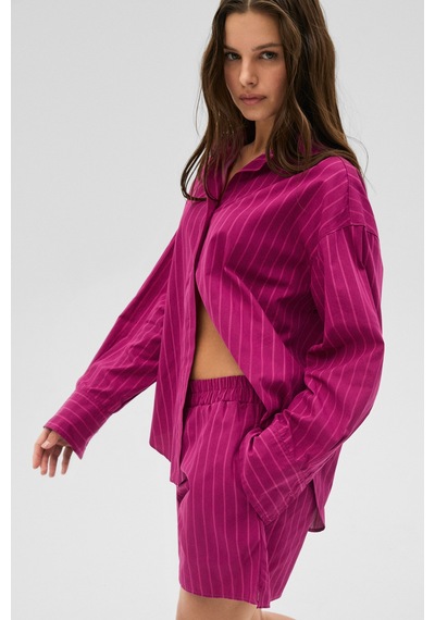 Grımelange Grimelange Lıya Kadın Oversize %100 Pamuk Şort Ve Gömlek Fuşya Çizgili Alt-üst Takım Grımelange Grimelange Lıya Kadın Oversize %100 Pamuk Şort Ve Gömlek Fuşya Çizgili Alt-üst Takım