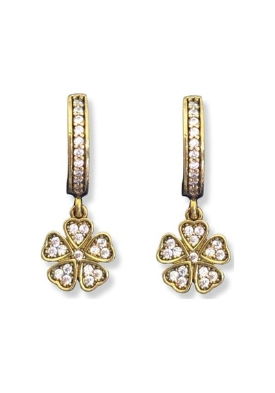Oya Silver Taşlı Sallantılı Yonca Gümüş Halka Küpe 1.2x1.2cm