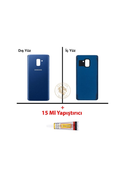 Samsung Galaxy A8 Plus 2018 A730 Mavi Renk Arka Kapak + B7000 Yapıştırıcı Arka Cam Batarya Kapağı Pil Kapağı Lazer Kesim Back Cover Galaxy A8 Plus Uyumlu