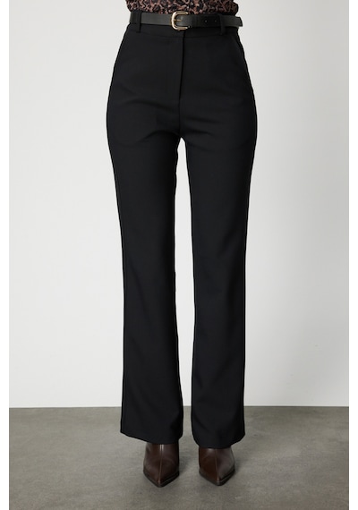 On Fashion On Beli Kemerli İspanyol Paça Pantolon Siyah