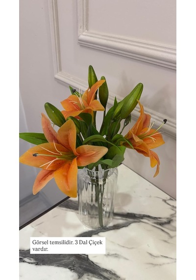 Yapay Lilyum Çiçeği, Turuncu, Tek Dal, 35 Cm, Premium Kalite Çok Renkli