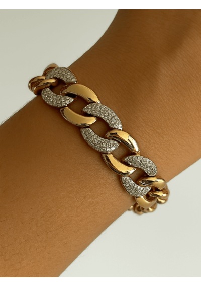 Gümüş Ve Altın Örme Taşlı Rose Bileklik Rose Gold