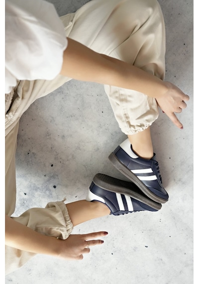 Muggo Gordon Unisex Ortopedik Günlük Garantili Bağcıklı Yürüyüş Koşu Sneaker Spor Ayakkabı Lacivert