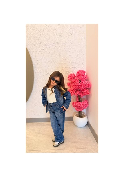 Poala Kids Taşlı Kot Takım İndigo