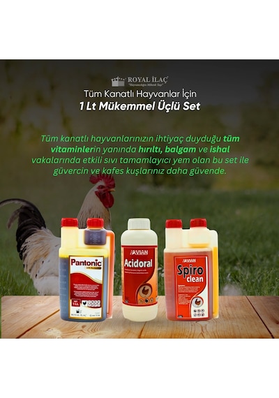 Royal Kanatlı Hayvanlar İçin 1 Lt Mükemmel Üçlü Set Acidoral+spiro Clean+pantonic