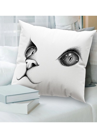Bk Gift Kedi Tasarımlı Beyaz Kırlent Yastık, Ev Hediyesi, Ev Dekorasyonu, Dekoratif Hediye-1 Diğer