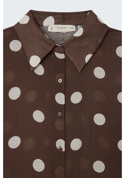Sateen Puantiye Desenli Gömlek - Kahve-137748