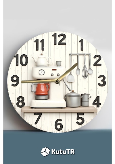 Kitchen Style Mutfak Temalı Mdf Duvar Saati Sessiz Mekanizma 3d Görünümlü Sdw230 Renkli