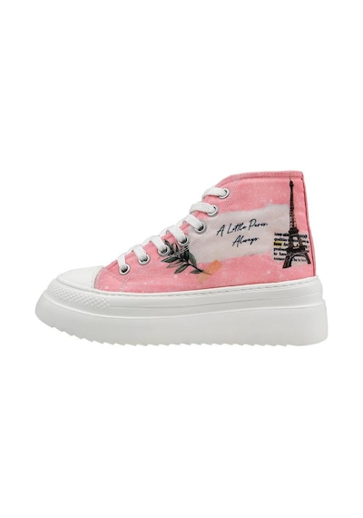 Kadın Vegan Pembe Kalın Taban High Sneakers - A Little Paris Always Tasarım Çok Renkli
