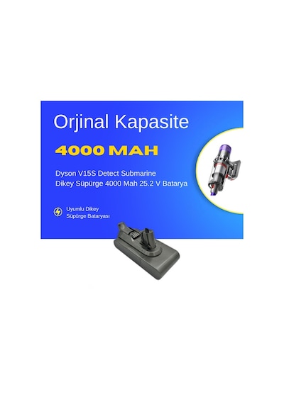 Dyson V15s Detect Submarine 4000 Mah Süpürge Batarya Yüksek Kapasiteli, Güçlü Ve Dayanıklı Yedek Pil Uzun Ömürlü Li-ıon Batarya