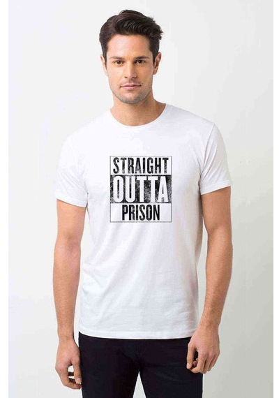 Pubg Straıght Outta Prıson Baskılı Beyaz Erkek Tshirt