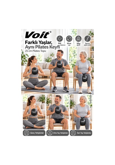 25 cm Mini Pilates Topu Yoga Fitness Egzersiz ve Denge Topu Şişirme Pipeti Dahil Siyah