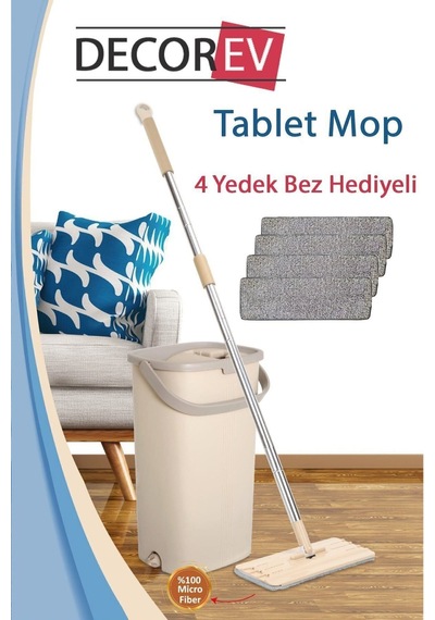 Magic Flat Tablet Mop Set - 4 Yedek Bez Hediyeli