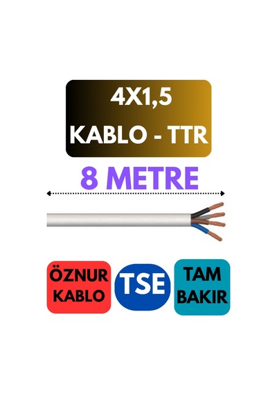 Öznur 4x1,5 Ttr Kablo Metre Seçenekli Beyaz - 8 Metre