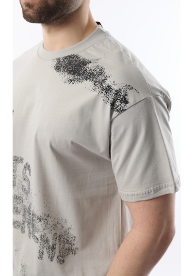 Madmext Boyalı Gri Baskılı Erkek T-shirt E7115 Boyalı Gri