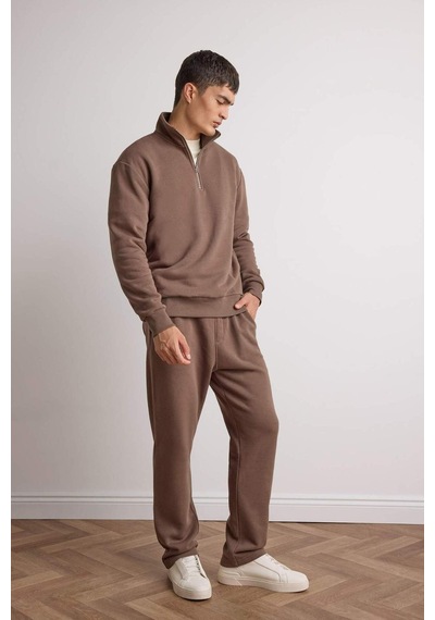 Defacto Regular Fit Dik Yaka Yarım Fermuarlı İçi Yumuşak Tüylü Basic Düz Sweatshirt X7405az25aukh154 Haki