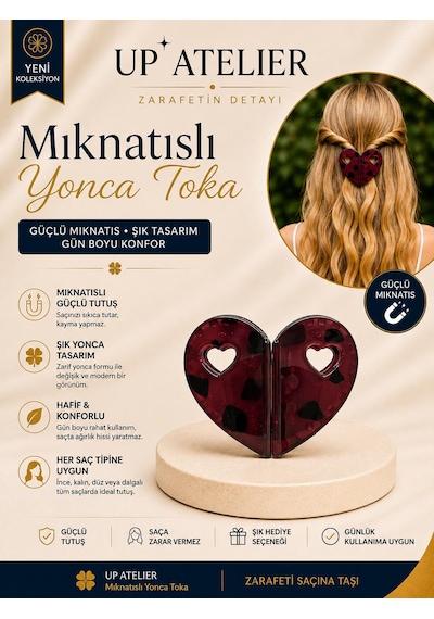 Mıknatıslı Kemik Kalp Toka 5,5cm Bordo