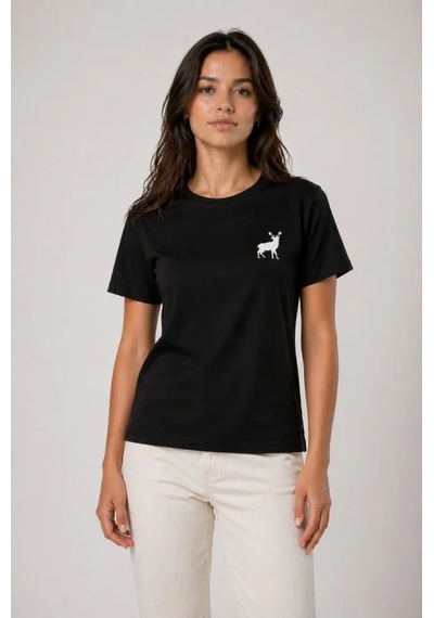 Efnaz Style Minimal Geyik Logolu Tişört Bisiklet Yaka Kısa Kol Yazlık T-shirt - Siyah