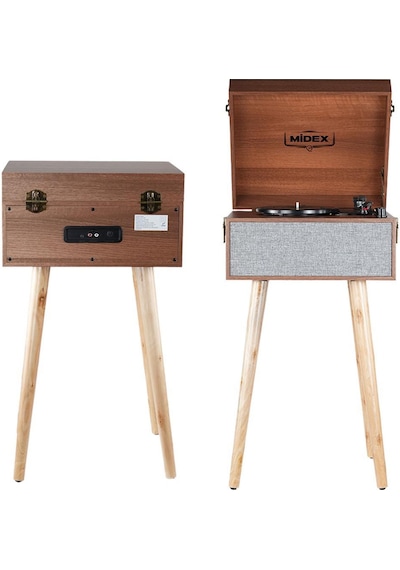 Midex Mtx-1290 Nostaljik Ayaklı Pikap Plak Çalar Şarjlı 3 Devirli Bluetoothlu