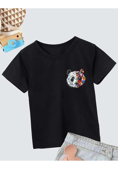 Unisex Çocuk Baskılı T-shirt - Siyah Çok Renkli