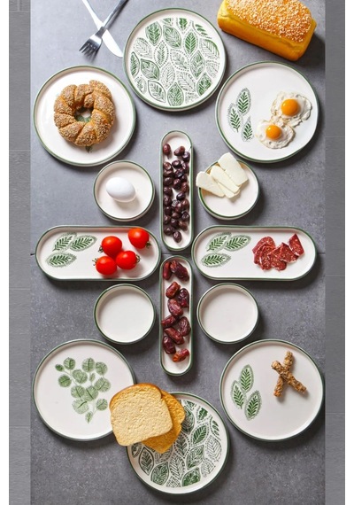 14 Parça 6 Kişilik Handmade Yaz Desen Kahvaltı Takımı - Lüx Kahvaltılık Sunum Seti Krem