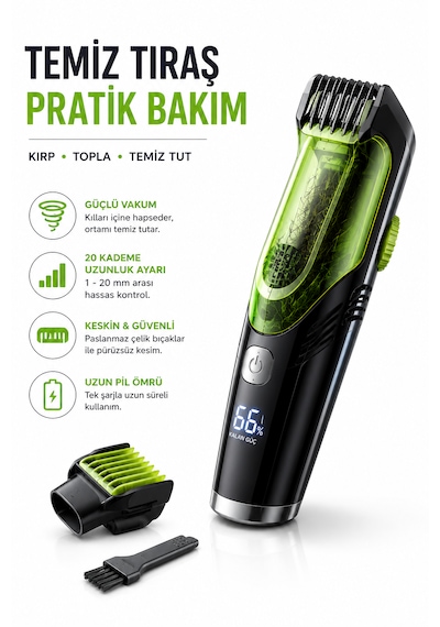 Precious Vakumlu Sakal Düzeltici Şarjlı Saç Sakal Makinesi 1-20 Mm Ayarlı 1 - 2 Saat
