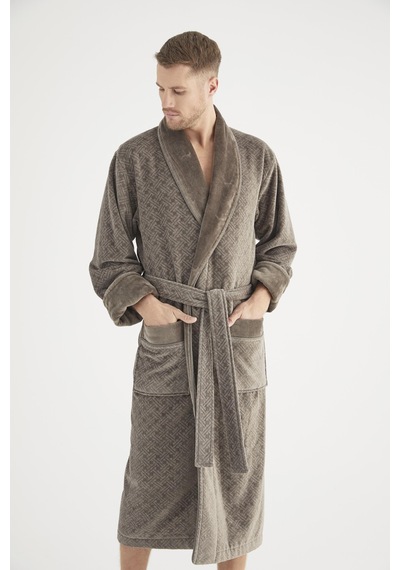 Jakarlı %100 Cotton Erkek Bornozu Haki