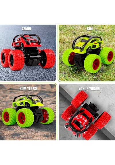 360 Derece Takla Atan Sürtmeli Canavar Kamyon - Darbeye Dayanıklı Monster Truck Oyuncak Araba Sarı Çok Renkli
