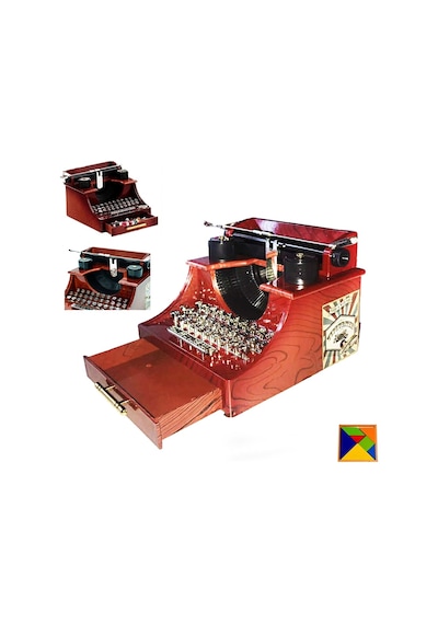 Ahşap Daktilo Şeklinde Nostaljik Retro Takı Çekmeceli Müzikli
